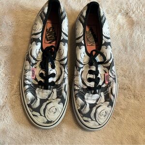 Vans Black and White Rose Pattern Sneakers